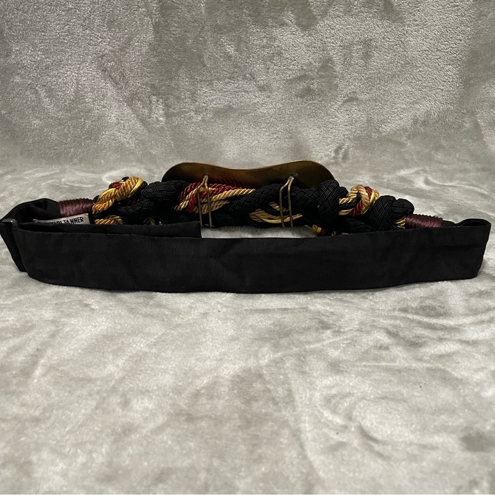Vintage Carolyn Tanner Braided Black Belt Gold Metal Accent Statement Waist Belt - Picture 4 of 10